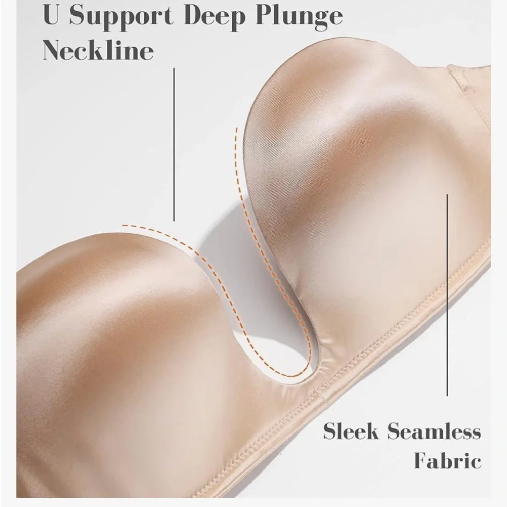 NWT HACI Deep Plunge Deep U Bra Strapless Push Up Demi Bras Seamless Underwire